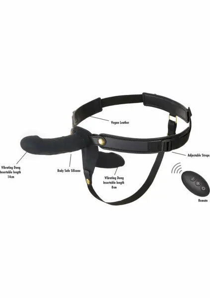 INFERNO Double Vibrating Strap-On Silicone 14cm Remote-Controlled Black