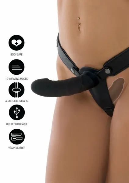 INFERNO Double Vibrating Strap-On Silicone 14cm Remote-Controlled Black
