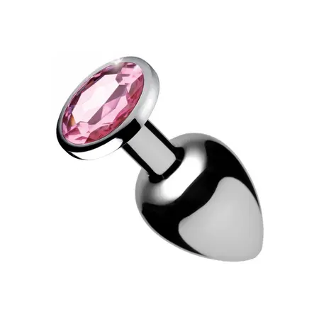 Booty Sparks Pink Gem Aluminum Plug Small - Heart-Shaped Jewel Base