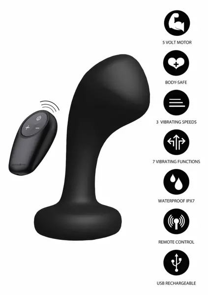 Bullshead Power Anal Plug Remote Control Silicone Black USB-C