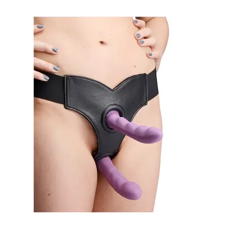 Crave Double Penetration Imitation Leather Harness, Adjustable, Black