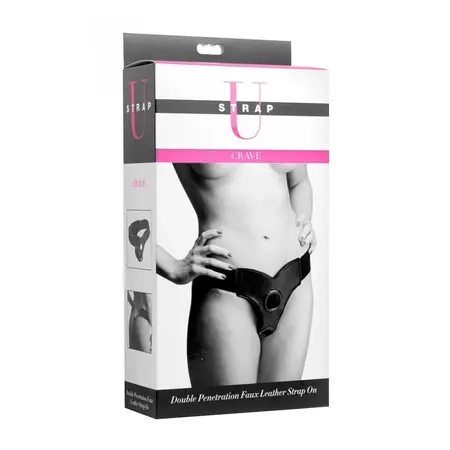 Crave Double Penetration Imitation Leather Harness, Adjustable, Black