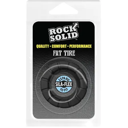 Rock Solid Fat Tire широк силиконов пръстен за пенис с релеф, черен