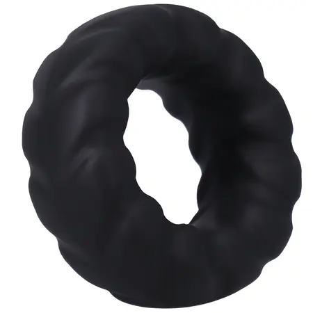 Rock Solid Fat Tire широк силиконов пръстен за пенис с релеф, черен