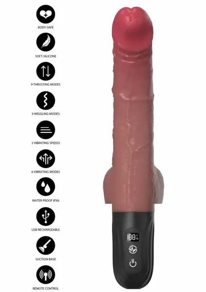 Realistic Thrusting and Wiggling Vibrator with Remote, Suction Base, Silicone