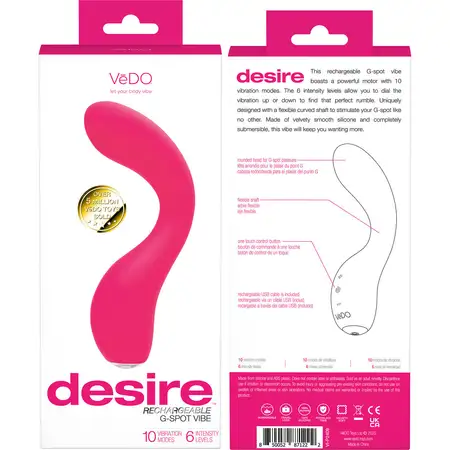 Desire Kama Silicone Intimate Massager, Rechargeable, 10 Modes, Pink