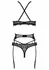 THP102 Black Lace 3-Piece Lingerie Set with Embroidered Details