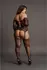 Leg Avenue Plus Size Lace Crisscross Bodystocking Deep V-Neck Black