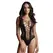 Obsessive Contrast Fence Net Bodysuit Deep V One Size S-L Black