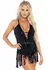 Leg Avenue Fringe Halter Bodysuit Black - Deep V, Festival Style M/L