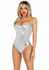 Sequin Boned Bodysuit with Detachable Straps, Snap Closure, Silver