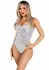 Sequin Boned Bodysuit with Detachable Straps, Snap Closure, Silver
