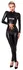 Noir Handmade Power Wetlook Jumpsuit S with Zippers and Ring, Black