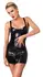 Noir Handmade Powerwetlook Dress L with Decorative Belt and Ring, Black