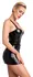 Noir Handmade Powerwetlook Dress L with Decorative Belt and Ring, Black