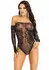 Dreamgirl Rhinestone Off The Shoulder Lace Teddy Black One Size