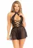 Elegant Moments 2PC Lace Halter Babydoll Set with Sheer Skirt Black M/L