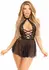 Elegant Moments 2PC Lace Halter Babydoll Set with Sheer Skirt Black M/L