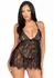 Floral Lace Babydoll Set with Eyelash Hem & Adjustable Straps, Black, S/M