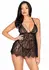 Floral Lace Babydoll Set with Eyelash Hem & Adjustable Straps, Black, S/M