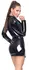 Black Level Vinyl Mini Dress L - Shiny Black Coat-Style Belted Design