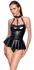 Black Level Vinyl Bodysuit with Flared Skirt, Adjustable Straps, Size M