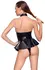 Black Level Vinyl Bodysuit with Flared Skirt, Adjustable Straps, Size M