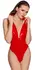Black Level Vinyl Body Red S - Shiny High-Leg Bodysuit with 2-Way Zip