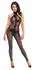 Noir Handmade Mesh Catsuit XL with 3-Way Zipper, Floral Velvet Pattern