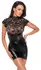 Noir Handmade Dress XL - Black Lace & Powerwetlook, Stand-Up Collar