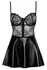 Noir Handmade Lace & Wet Look Dress XL - Elegant Contrast Design