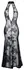 Noir Handmade Dress Long L - Floral Powernet, High Slit, Black