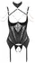 Abierta Fina Basque 80B Satin Lace Removable Rhinestone Chains Black