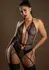 Svenjoyment Wetlook and Fishnet Bodysuit Black Adjustable Halter S/M