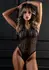 Flow Net Halter Teddy - Elegant Mesh Bodysuit with Neck Tie, Black