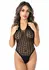 Flow Net Halter Teddy - Elegant Mesh Bodysuit with Neck Tie, Black