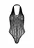 Flow Net Halter Teddy - Elegant Mesh Bodysuit with Neck Tie, Black