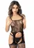 Floral Suspender Bodystocking - Elegant Paisley Mesh, Black, One Size