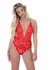 Deep-V Lace Teddy Heart Mesh Bodysuit, Low Back, Fine Straps