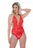 Deep-V Lace Teddy Heart Mesh Bodysuit, Low Back, Fine Straps, S/M
