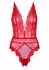 Deep-V Lace Teddy Heart Mesh Bodysuit, Low Back, Fine Straps, S/M