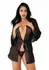 Obsessive Sheer Kimono and String Set with Satin Trim Black M/L