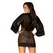 Obsessive Allunes Peignoir S/M Black Satin with Leopard Pattern