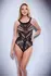 BACI Jacquard Bodysuit Black OS - Elegant Mesh Pattern, High-Cut Design