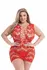 Baci Corset Front Lace Mini Dress Red - Sheer Patterned Design, QS
