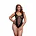 Baci Jacquard Fishnet V Teddy - Queen Size, Black Contrast Trim
