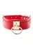 KINKY DIVA O-Ring Collar Red/Gold Vegan Leather Adjustable 43.5cm