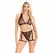 Leg Avenue Lace Set with Garters Black - Two-Piece Floral Lingerie S/M