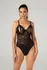 Christine Vesper Wetlook Bodysuit with Lace Accents, Black, S/M