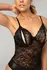 Christine Vesper Wetlook Bodysuit with Lace Accents, Black, S/M